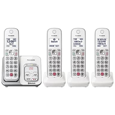 Panasonic Cordless Phone with Answering Machine, Link2Cell Bluetooth Home Phones, Voice Assistant and Advanced Call Blocking, Expandable System with 4 Handsets - KX-TGD864W (White)