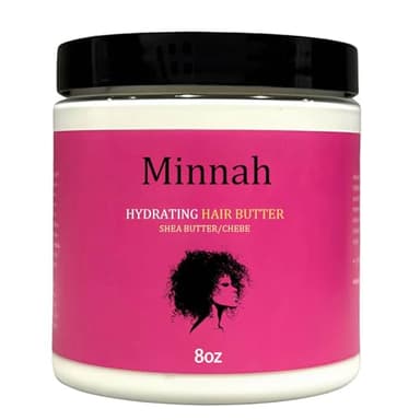 Minnah Hydrating Hair Butter - Provides Long - Lasting Moisture | Reduces Breakage and Encourages Hair Growth | Soft and Shiny Curls and Coils | Includes Shea Butter - 8 Oz Jar