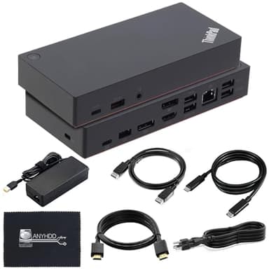 40AS0090US Lenovo Thinkpad Docking Station Gen 2-1 Year Warranty, Lenovo Docking Station for Laptop with 90W Adapter, HDMI, USB-C, DisplayPort Cables & Cloth - Universal Thunderbolt 3 Dock