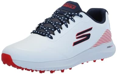 Skechers Men's Max 2 Arch Fit Waterproof Spikeless Golf Shoe, White/Navy/Red, 9