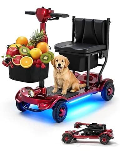 MS01F Lightweight Foldable Mobility Scooter for Seniors & Adults, 12/24/35Miles Options, 41 lbs Ultra-Light, 55" Turning Radius, LED Lights, 300lbs Capacity, Pet-Friendly Open Footboard & 3*Storage