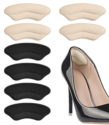 Heel Pads for Shoe That are Too Big, Inserts for Women, Heel Grips for Womens Mens, Protectors Cushion Liners for Blisters Loose Shoes, Comfort Fillers (BeigeBlack 4Pairs)