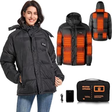 Fylno Heated Jacket,Heated Jackets For Women,Womens Heated Jacket,14 Heating Zone Heated Coat With Battery Pack Included (US, Alpha, X-Large, Regular, Regular, Black)
