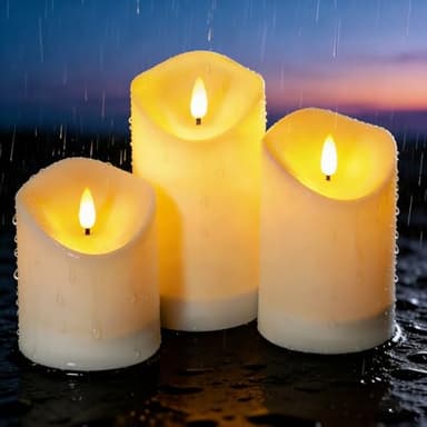 Nimiko Solar Outdoor Waterproof Flameless Candles - 3 Pack Solar & Battery Operated LED Candles, White (D3.25" x 4"/5"/6" Assorted Heights) for Garden, Patio, Outdoor Decoration