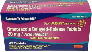 Omeprazole 20 mg – Acid Reflux Medicine – Heartburn Medicine – Over-The-Counter Medication – 24 Hour – 42 Tablets – Bulk Prime Count