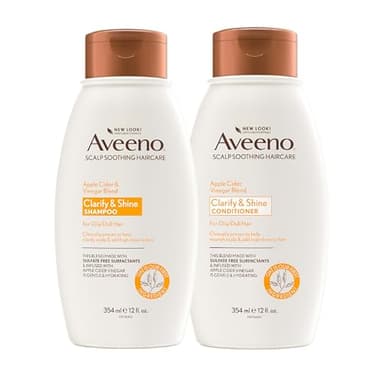 Aveeno Apple Cider Vinegar Shampoo + Conditioner Set, Hair Care Bundle for Balance & High Shine, Daily Clarifying & Soothing Scalp Shampoo & Conditioner for Oily & Dull Hair, Two Pack, 2 x 12 fl. oz