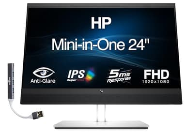 HP Mini-in-One 24" FHD Monitor with DKZ Hub, Built-in Microphone, Speakers & Webcam, Black/Silver (7AX23A8#ABA) only Compatible with EliteDesk 705/800 G5 Mini & ProDesk 400/600 G5 Mini