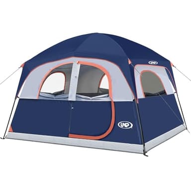 UNP Tents 6 Person Waterproof Windproof Easy Setup,Double Layer Family Camping Tent with 1 Mesh Door & 5 Large Mesh Windows -10'X9'X78in(H) (Navy Blue)