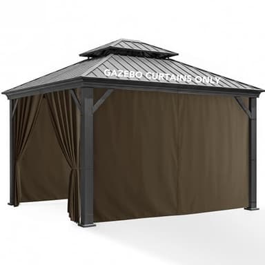 RichSets Gazebo Curtains Outdoor Waterproof - 10'Wx12'Lx7'H Gazebo Universal Replacement Privacy Curtains, 4 Panels Sidewall Drapes with Zipper for Patio Pergola Garden Backyard, Brown