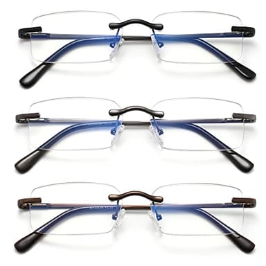 HIYANJN Frameless Reading Glasses Blue Light Blocking Rimless Computer Reader For men Lightweight Eyeglasses(3-Pack,1.75)