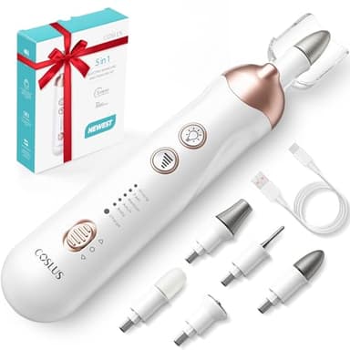 COSLUS C30 Professional Manicure Pedicure Kit: 5 in 1 Electric Nail File Set Toenail Grinder, 5 Speed Cordless Nail Drill for Thick Nail Toenail Cuticle, Hand Feet Trimmer Buffer for Women Men Baby