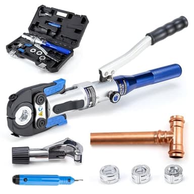 IBOSAD Copper Tube Fittings Hydraulic Pipe Crimping Tool with 1/2 inch,3/4 inch and 1 inch Jaw Copper Pipe Propress Crimpers Pressing Pliers,Suit for Narrow Space and Tee Fitting