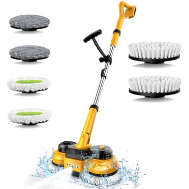Cordless Electric Mop for Dewalt 20V Battery (NO Battery), 2 in 1 Spin Mop & Electric Floor Scrubber Machine with LED Light & Water Spray, 800 RPM Rotating Electric Mops for Floor (Golden)