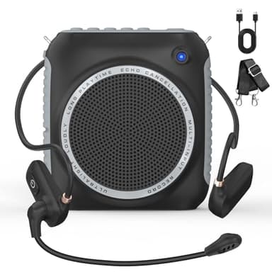 Wireless Voice Amplifier for Teachers,Portable Voice Amplifier with Soft Silicone Headset Microphone,Mini Bluetooth Speaker Mic for Classroom, Fitness, Tour Guides, Training &Outdoor-Black