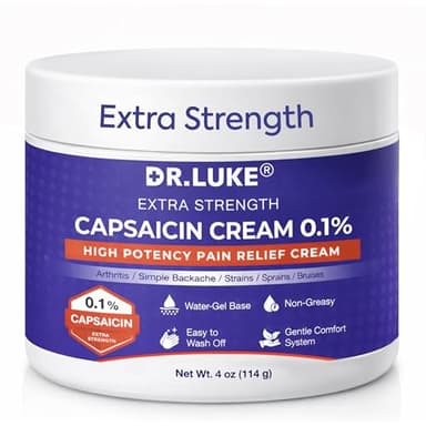 Dr. Luke Capsaicin Cream Extra Strength: Neuropathy Relief Cream with 0.1% Capsaicin for Arthritis, Muscle, Joint and Lower Back - 4OZ