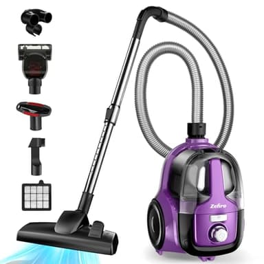 Zefiro Canister Vacuum Cleaner, Bagless Canister Vacuum for Home, Powerful Suction, Auto Cord Rewind, HEPA Filter, Corded Vacuum for Hard Floors, Carpet, Pet Hair, Apartment/Rental Friendly