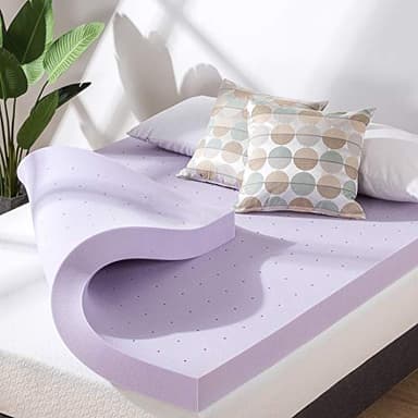 Mellow 4 Inch Ventilated Memory Foam Mattress Topper, Soothing Lavender Infusion, CertiPUR-US Certified, Short Queen