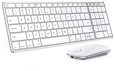seenda Bluetooth Keyboard and Mouse Combo for Mac, SKM64-2 Rechargeable Slim Wireless Keyboard Mouse Compact, 3 Multi-Device Connection, Compatible for Mac, MacBook Pro/Air, iPad, iPhone, White Silver
