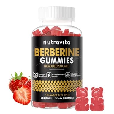 Nutravita Berberine Gummies with Ceylon Cinnamon 1500mg High Potency Berberine HCL Supplement for Immune and Metabolism Support, Sugar Free Organic Berberine Gummies Strawberry Flavor-1PACK