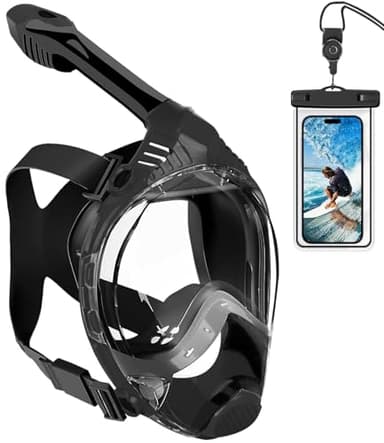 VGKE Full Face Snorkel Mask for Adults, Snorkelling Gear with Waterproof Phone Pouch, Unisex for Men and Women, 180-degree HD Panoramic View, Anti-Leak & Anti-Fog, Breathe Freely