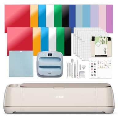 Cricut Maker 4 - Smart Cutting Machine (Seashell) | Engagement Plus Bundle - Includes EasyPress 3 Heat Press (9x9) + Mat, Tote Bag, Material Samplers, Machine Mat, Pens, Tools, & 30 Digital Images