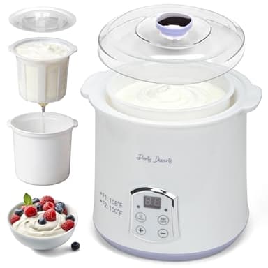 Party Dessert Electric Greek Yogurt Maker Machine with Strainer, Automatic Yogurt Maker for Home Organic Yogurt, Timer Control, BPA-free PP Lid, 2 x Inner Bucket (2 Quarts)