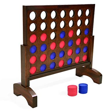 GoSports 2 Foot Width Giant Dark Wood Stain 4 in a Row Backyard Game with Connect Coins, Portable Case and Rules
