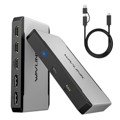 3 Monitor Docking Station,WAVLINK triple monitors adapter for M1/M2/M3/M4/Macbook Neo MacOS.Type-C&A hosts, 100W PD IN,3* HDMI + 2* DP Available,Triple 4K@60Hz, SMI Driver & Host USB3.2 Gen 2 Required