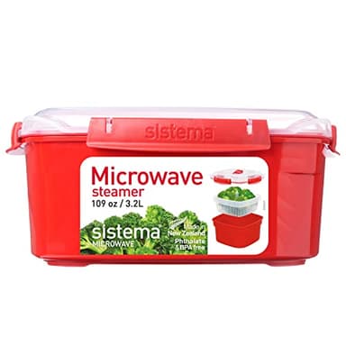 Sistema Microwave Food Steamer with Removable Steamer Basket | Large 3.2 L | Red/Clear