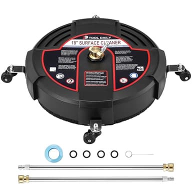 Tool Daily 18” Surface Cleaner for Pressure Washer with 4 Wheels, 2 Extension Wands, Power Washer Surface Cleaner for Driveway, Sidewalk, Concrete, Patio Cleaning, 3600 PSI