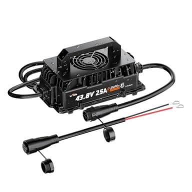 LiTime 36V 25A Lithium Battery Charger, IP65 Waterproof, Smart 43.8V LiFePO4 Charger for 38.4V Lithium Battery, Ideal for Golf Cart, RVs, Marine, Trolling Motor, with 0V Activation & LED Indicator