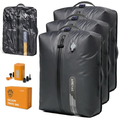 IKYWT Vacuum Seal Bags for Travel w/Rechargeable Pump, 18L Compression Packing Cubes for Carry-On Suitcase & Travel Backpack, Reusable IP67 Waterproof Vacuum Storage Kit, Gift Set (3-Pack)