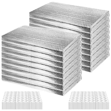 16P Garage Door Insulation Panels Kit 0.24"T Double Bubble Reflective Aluminum Foil 6MM Sheet Thermal Pre-Cut Insulation Shield 120 Tapes Winter Cold and Summer Heat for Attic Garage Wall (24" x 48")