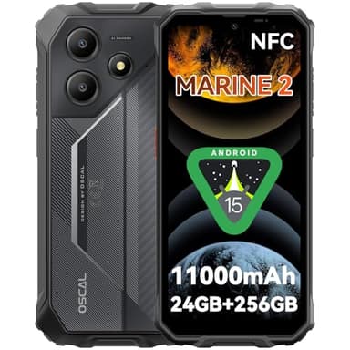 OSCAL Marine 2 Rugged Phone (2026),11000mAh Rugged Smartphone, NFC, 24GB +256GB/ 2TB TF, Android 15 Phone, 90HZ,18W, 16+8MP, Gemini AI Gaming Phones, IP69K Protection,6.56"HD, Dual SIM/1TF Slots,Black
