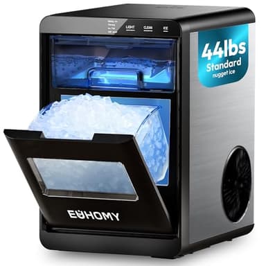 EUHOMY Nugget Ice Maker Countertop, 44Lbs/24H Sonic Ice Maker Machine, Self-Cleaning Pellet Ice Makers with Ice Scoop&Basket, Countertop Pebble Ice Maker for Home/Kitchen/Office