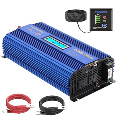 VOLTWORKS 24 Volt 2000W Pure Sine Wave Power Inverter 24V DC to 110V 120V AC and Hardwire Block with LCD Display Remote Controller Compatible with Lithium Battery for Off-Grid Solar RV Car Truck Boat