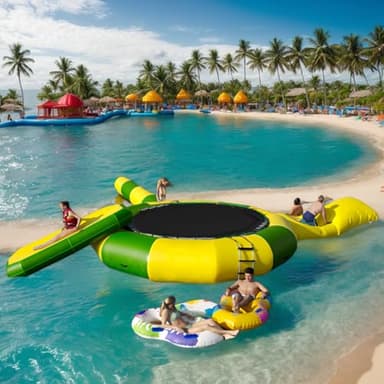 PVC Inflatable Water Trampoline Lake,and Lounging on Our 10ft/13ft/16ft Water Trampoline,Inflatable Bounce Swimming Jumper Platform with Slide/Tube and Diving Pillow Bag (Yellow-Green, 10FT/3M)