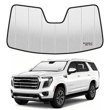 BasaltAuto Windshield Sun Shade Compatible for 2021-2025 GMC Yukon Silver Reflective Foldable Front Sun Visor Sunshade Protector with Storage Bag Keep Interior Cool