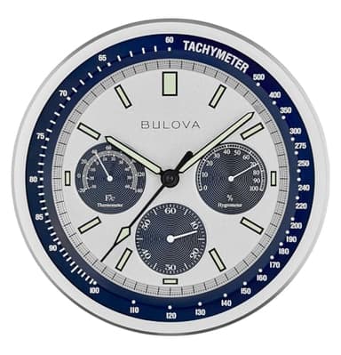 Bulova Lunar Pilot Wall Clock C1971 | Matte Silver Finish |Temperature & Hygrometer Display | Silent Sweep Quartz Movement | 13.75-Inch