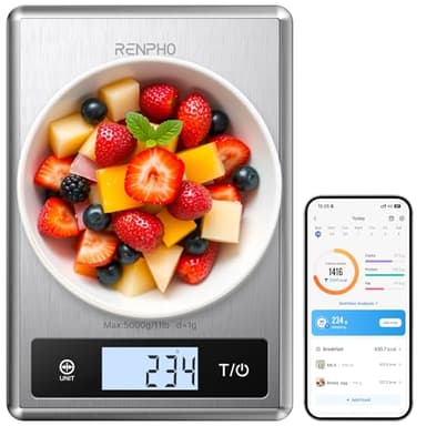 RENPHO Digital Food Scale with Nutritional Calculator, Smart Food Kitchen Scale, Food Weight Scale Grams and Ounces for Weight Loss, Calorie, Macro and Cooking, Stainless Steel