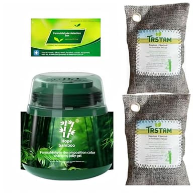 Lavender non-electric air purifier set: formaldehyde-removing gel+ test kit+2activated charcoal packs. Eliminates formaldehyde, benzene, ammonia, TVOC & odors. For bedroom, closet, kitchen, new home