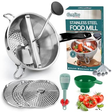 Stainless Steel Food Mill With 3 Milling Discs,Ergonomic design Rotary hand crank Food Mills For Tomato Sauce,Potatoes,Jams,canning, Dishwasher Safe,Includes Multifunctional Spoon,Blue D