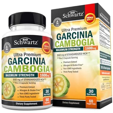 Garcinia Cambogia Weight Loss Pills - Maximum Strength Appetite Suppressant & Fat Burner for Men & Women - 1600mg Natural Extract & 960mg HCA - Metabolism Booster & Carb Blocker Capsules - 60Ct