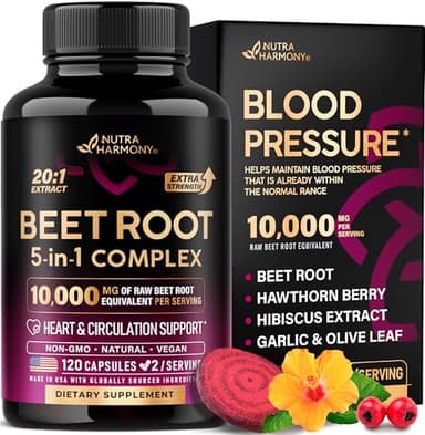 Beet Root 5-in-1 Complex Capsules - Healthy Blood Pressure Support Supplement** for Heart & Circulation Support - Olive Leaf, Hawthorn Berry & Hibiscus - for Men & Women - Made in USA, 120 Capsules