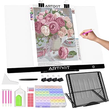 ARTDOT A2 LED Light Pad for Diamond Painting USB Powered Light Board Kit, Adjustable Brightness with 12 Angles Stand and Clips