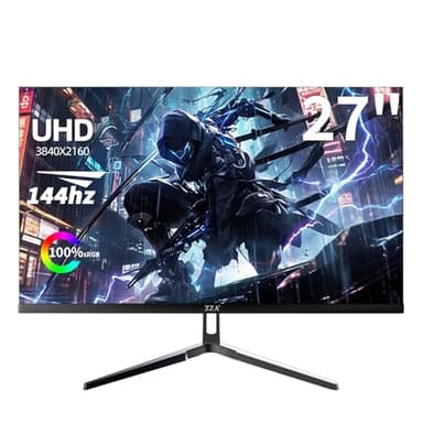 ZZA 27 Inch 4K Gaming Monitor,UHD(3840x2160) 4K 144Hz Flat Monitor, Adaptive Sync,HDMI 2.1 & DP 1.4,Tilt Adjustment PC Monitor, Wall Mountable, for Work, Streaming, and Home Office, Black