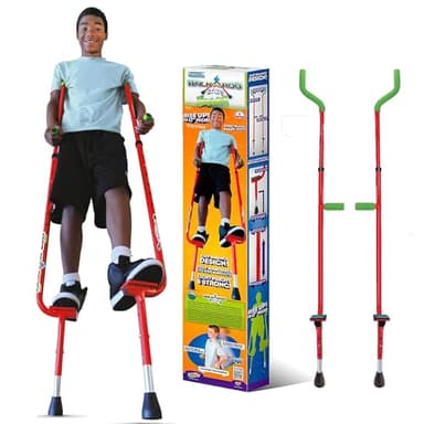 Geospace Adjustable Walkaroo Xtreme Steel Stilts for Kids - Indoor/Outdoor Play, Exercise, Steel Stilts for Adults- Up to 250 lbs, Height Adjustable Walking Stilts, Kids Stilts - Red