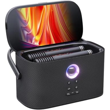 Ikarao Portable Karaoke Machine for Adults, Built-in Lyrics Display and Screen, 2 Self-Charging Wireless Microphones, Karaoke App, 140W Speaker, Connects to TV for Home Party Birthday Outdoor Camping