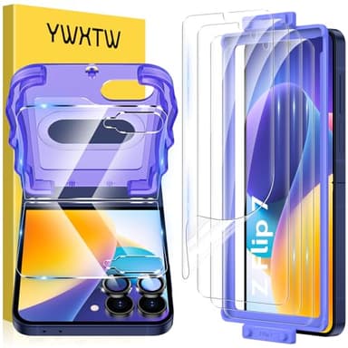YWXTW EZ Alignment for Samsung Galaxy Z Flip 7 Screen Protector, [Strengthen Crease Test] 4Pcs Inner Soft EPU Film+2Pcs Front Display Tempered Glass+1 Set Camera lens Protector, Anti Scratch
