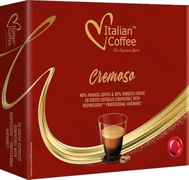 Italian Coffee for Espresso Lovers pods compatible with PRO Professional Nespresso machines Zenius, Gemini And Momento Pre 2022 models (50 Count (Pack of 1), Cremoso PRO)